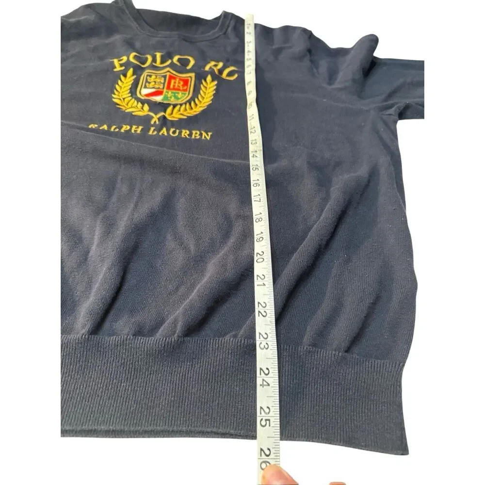 Polo Ralph Lauren navy blue Cotton crewneck sweater embroidered logo crest Sz XL